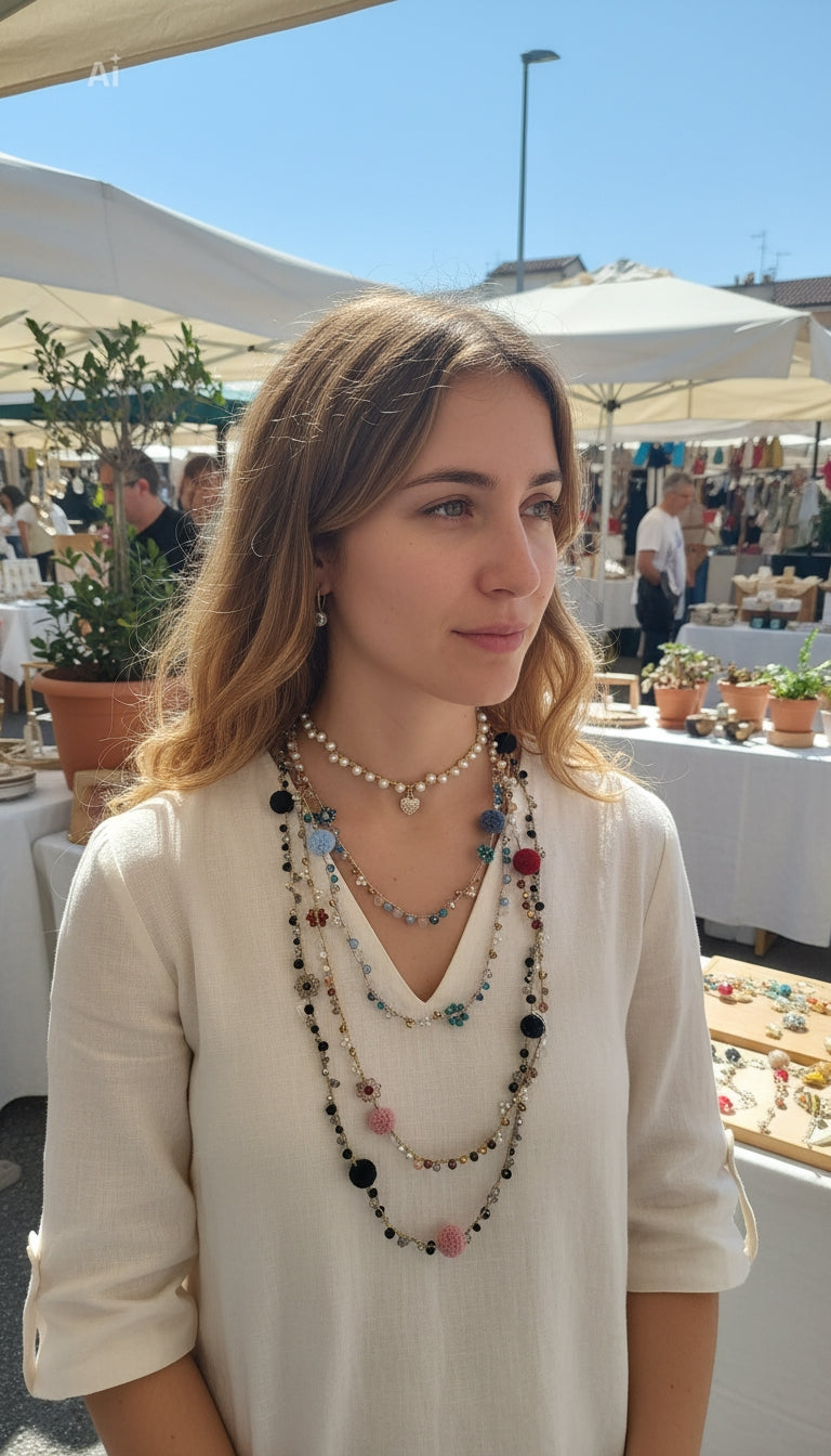 Collana Boho Pompom