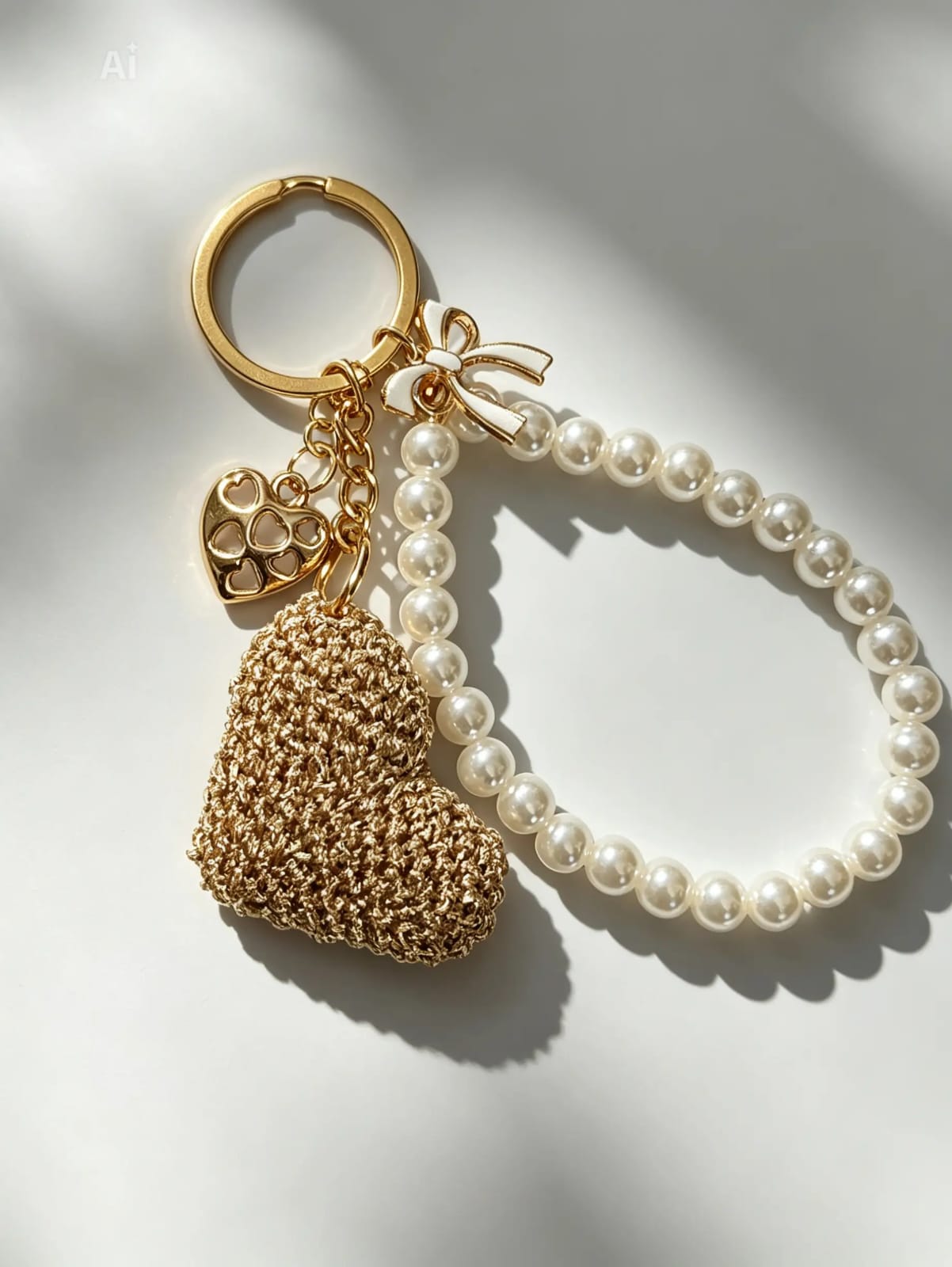Portachiavi Cuore Dorato con Perle
